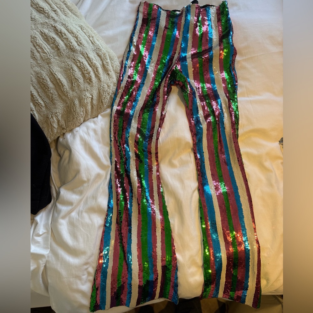 TRELISE COOPER Multicolor Sequin Striped stretch Pants S/M